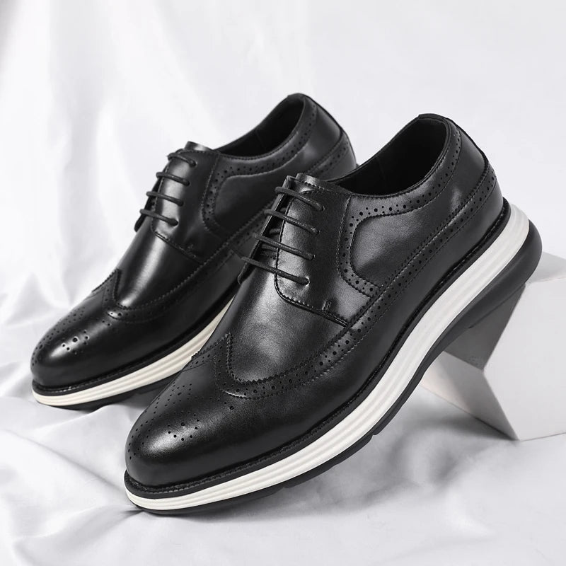 2025 New Casual Leather Lace-Up Men's Business Shoes Fashion  Soft Bottom Minimalist Shoes Design & Thick Sole for Everyday Use