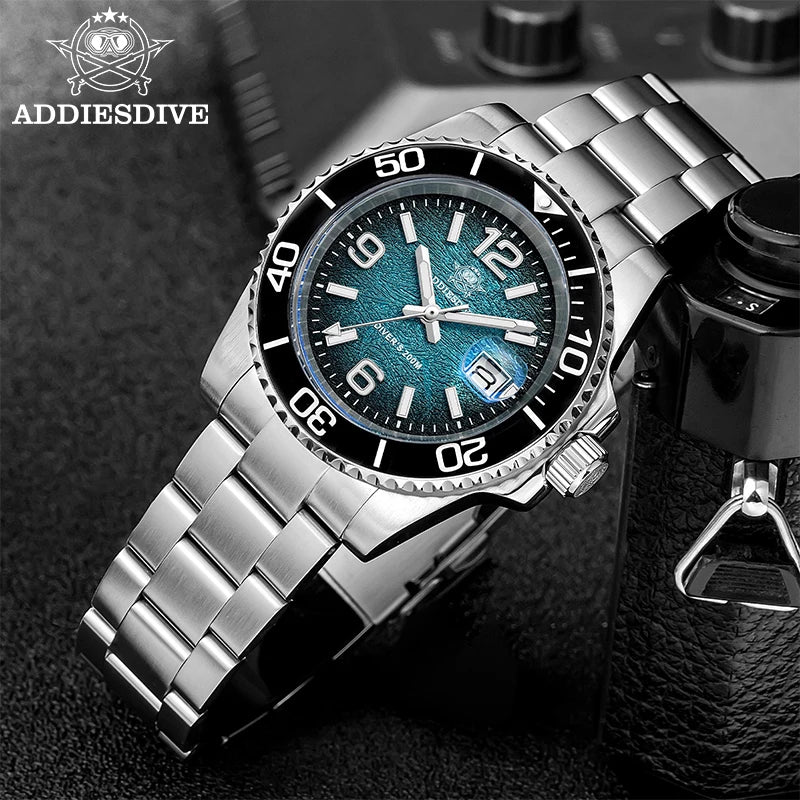 ADDIESDIVE 41MM Men Quartz Watches AD2513 Reloj BGW9 Luminous Watches Rotatable Bezel 200m Waterproof Stainless Steel Male Watch