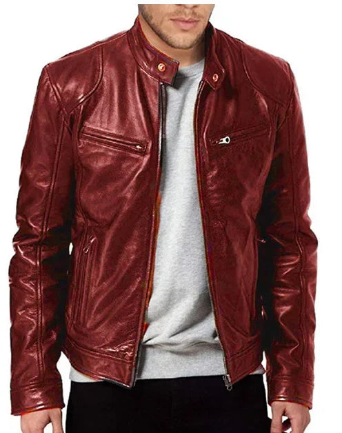 New Men's Clothing Men Leather Coat Stand Collar Punk Motorcycle Leather Jacket Spring Summer Fashion
