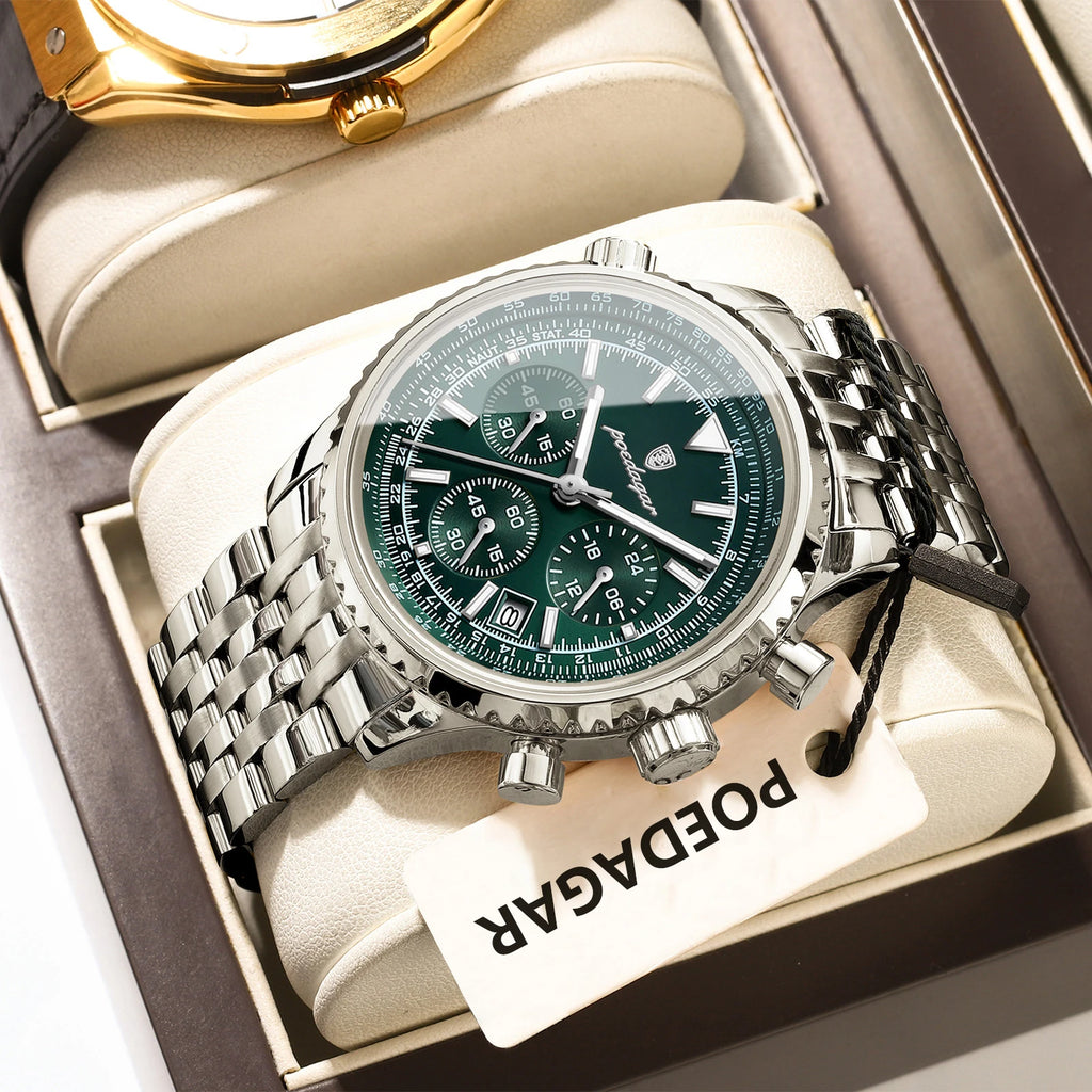 POEDAGAR Luxury Men's Watch Date Chronograph Stainless Steel Quartz Man Watch Waterproof Luminous Business Watches For Men Reloj