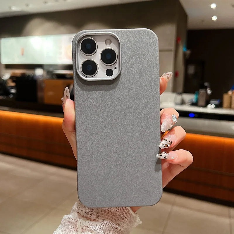 Funda Luxury Business Leather Texture Phone Cases For iPhone 17 12 13 14 15 16 Pro Max Plus Soft Silicone Shockproof Brown Cover
