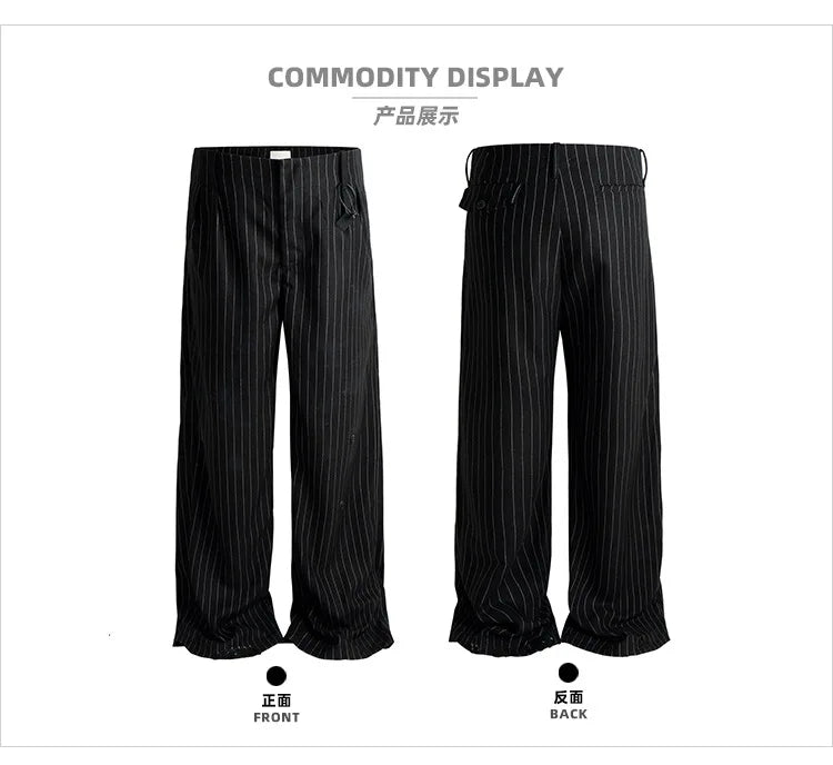 MIJKO Stripe Printed Spliced Suit Trousers Men and Women Casual Straight Pants 2025 New