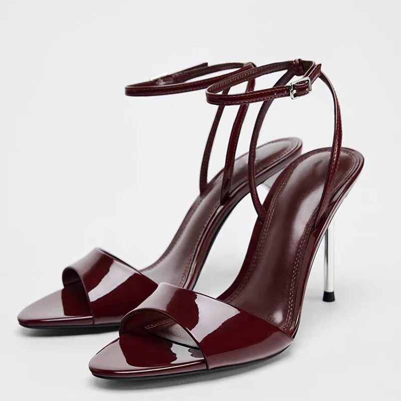 Summer peep toe women sandals sexy metal heel slingbacks