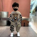 2025 New Boys' Baby Spring and Autumn Hoodie Set Children's Pi Shuai Children's Wear Small Bear Round Neck Two Piece Set