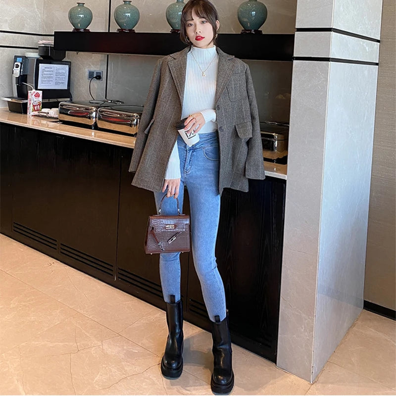 New Women's Elegant Solid Basic Knitted Tops Women Turtlneck Sweater Long Sleeve Casual Slim Pullover Fashion Simple Chic Tops