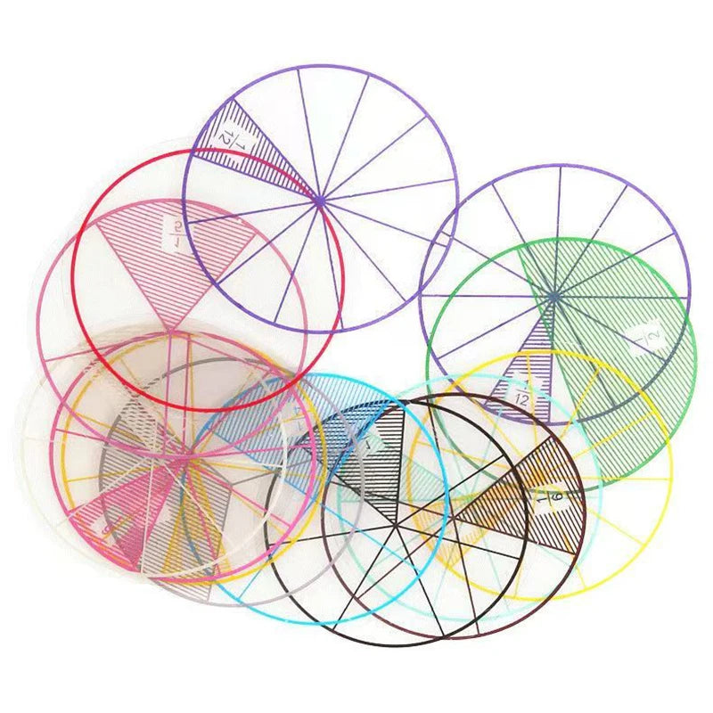 12PCS Set Transparent Fraction Circles Math Manipulatives Educational Kids Learning Classroom Supplies for Students