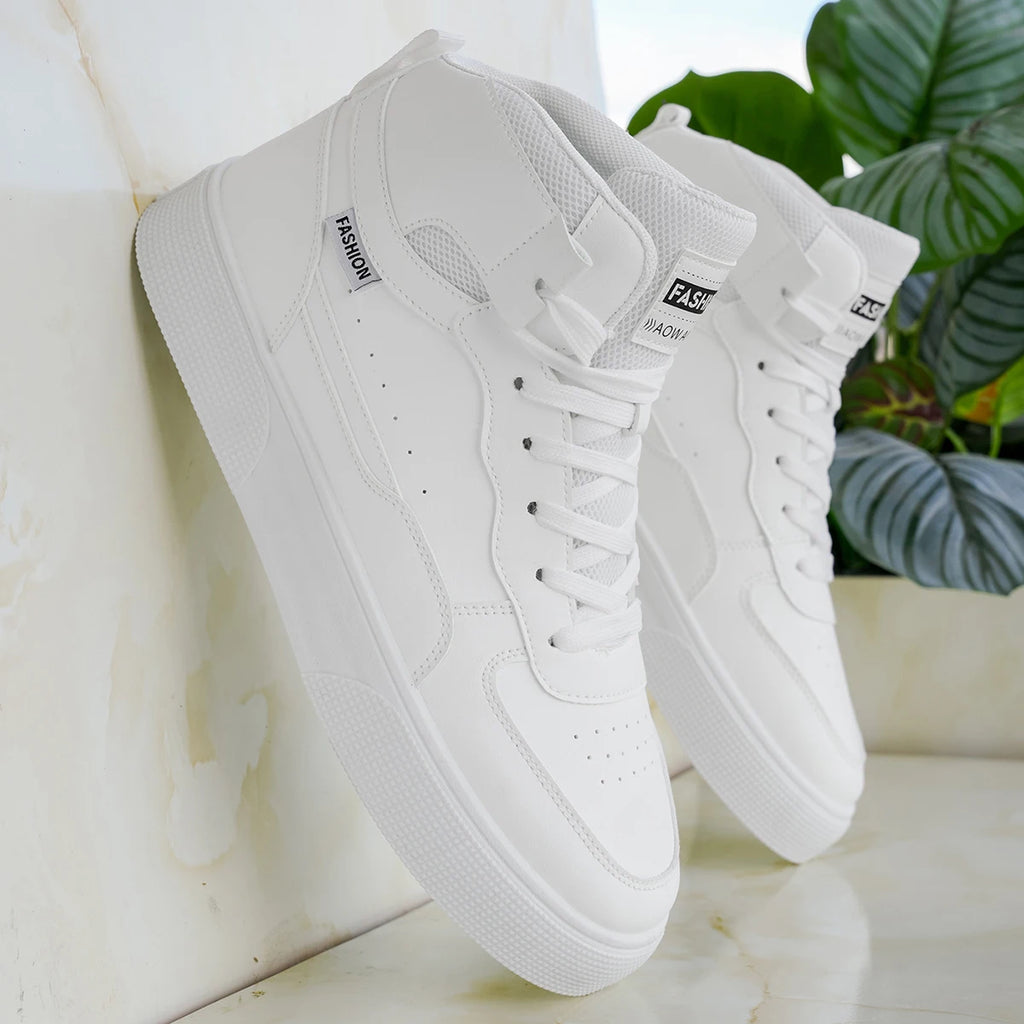 Men's High-Top Casual Versatile Basketball Sneakers White Skate Shoes Fashionable All-Match Sport Footwear