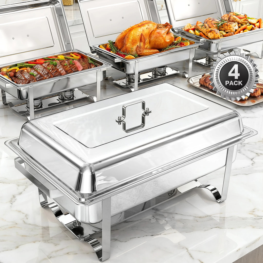 4PCS 10L Stainless Steel Square Chafing Dishes for Buffet Chafing Dish Set for Home Parties, Christmas Buffet Warmer Set