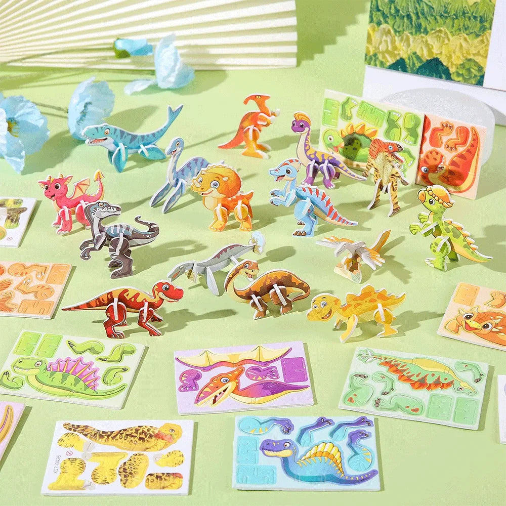 30Pcs Children's 3D DIY Puzzle Mini Aircraft Tanks Animal Dinosaur Model Paper Jigsaw Puzzles Early Educational Toy for Kids