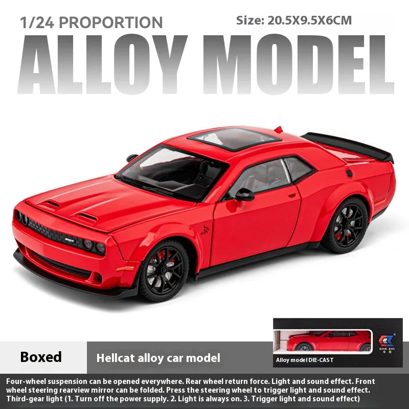 1:24 Challenger Hellcat Redeye Alloy Car Model Sound and Light Children Toy Birthday gift Miniature Voiture
