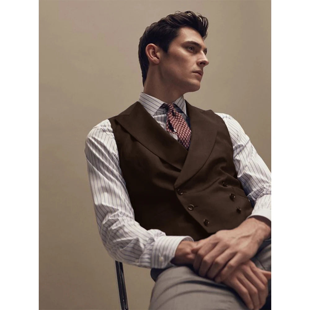 Gentleman Vest Man Dress Vests for Men Vests Double Breasted Elegant Lapel Men's Waistcoat Tuxedo Wedding Dinner Male Clothing