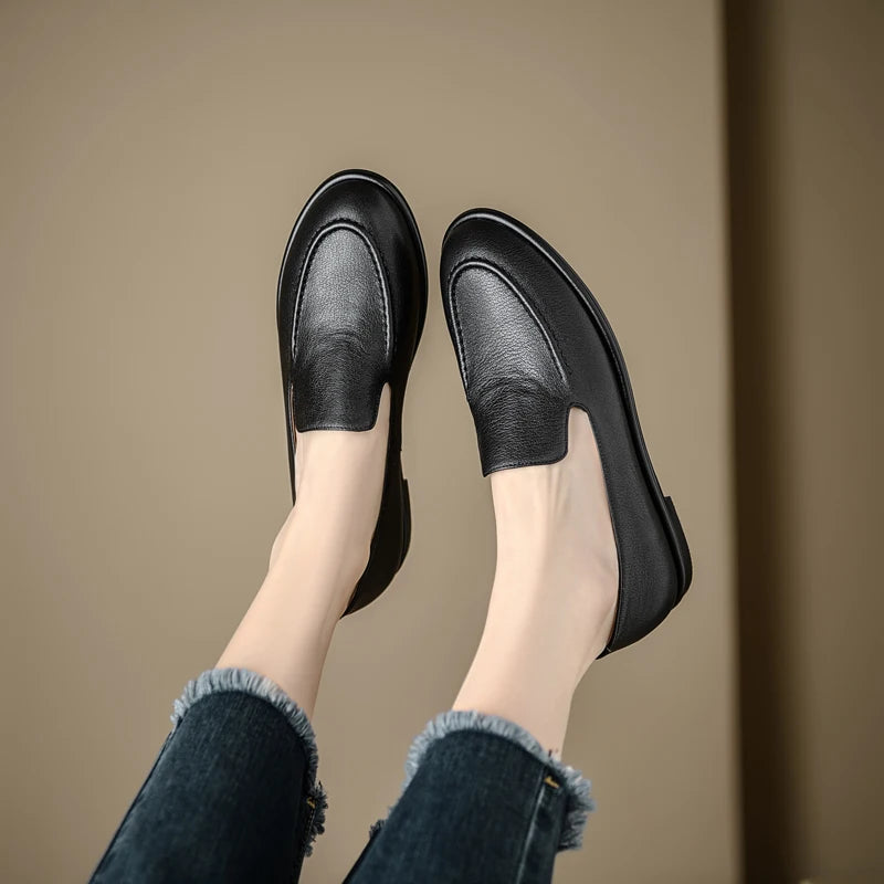 QUTAA 2025 Women Flats Shoes Fashion News Cow Leather Woman Spring Ballet Shoes Comfort Loafers Round Toe Casual Ladies 34-40