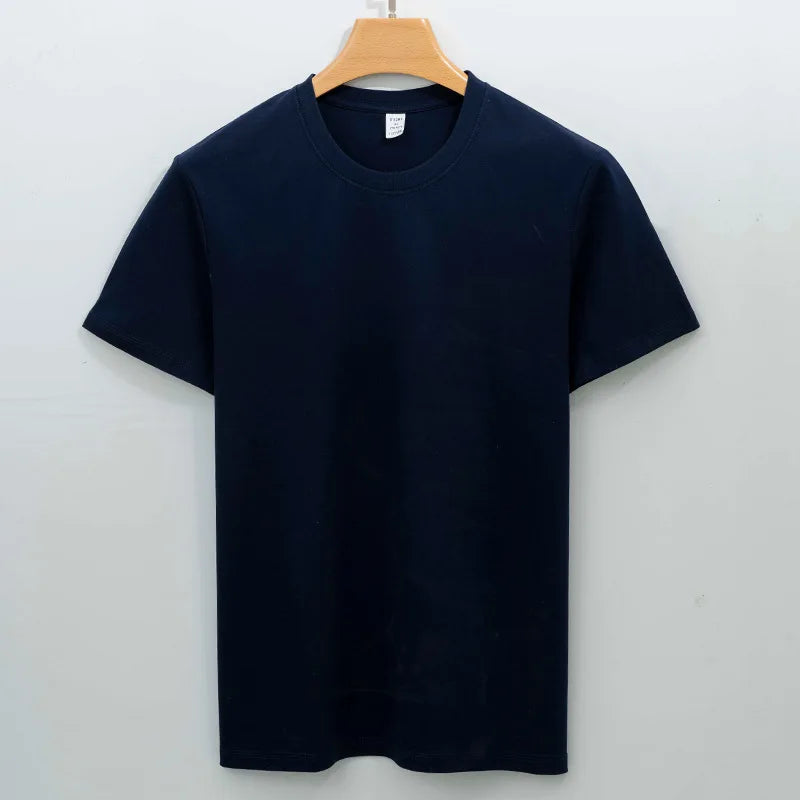 Man High Quality Heavyweight Mercerized Cotton T-shirt Comfy Ice Cool Short Sleeve Tees Pure Color Men Summer Basic Tops