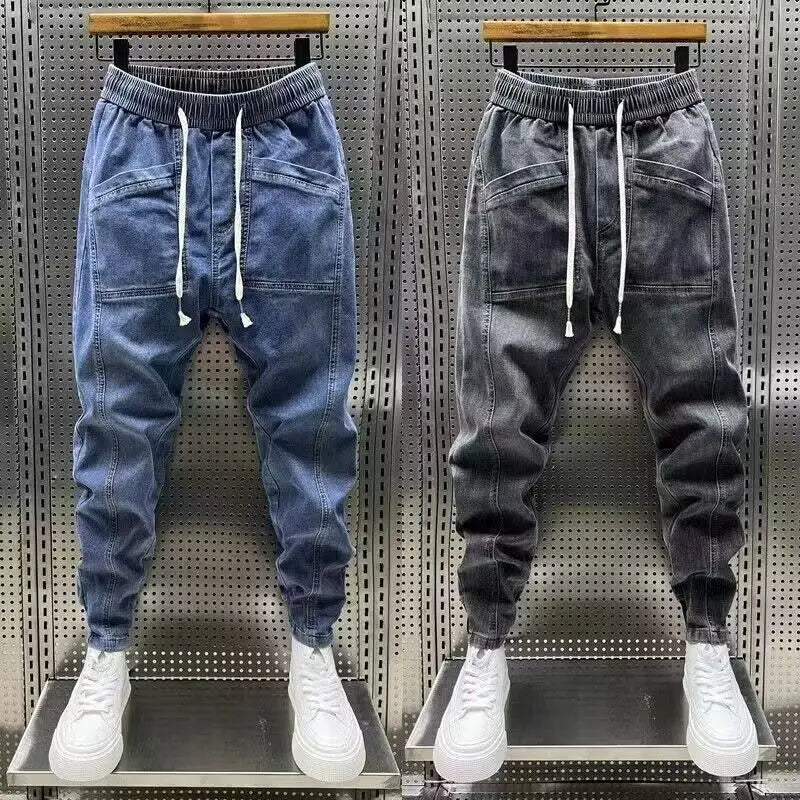 Fashion 2024 New Spring Autumn Loose Men's Drawstring Polar Big Boy Jeans Denim Jeans Casual Elastic Waist Yk2 Streetwear Pants