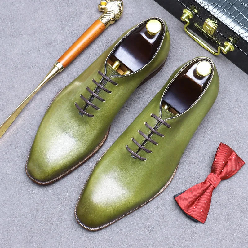 Mens Dress Shoes Fashion Pointed Toe Men's Business Casual Shoes Green Khaki Leather Oxfords Shoes Zapatos De Hombre