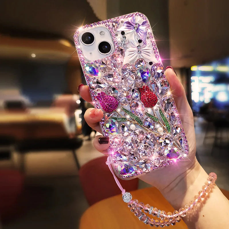 Fashion Butterfly Tulip Diamond Cases For Xiaomi Mi 11T 15T 13T 12T 14T Pro 11 Lite 5G NE Poco X3 NFC Transparent Cover