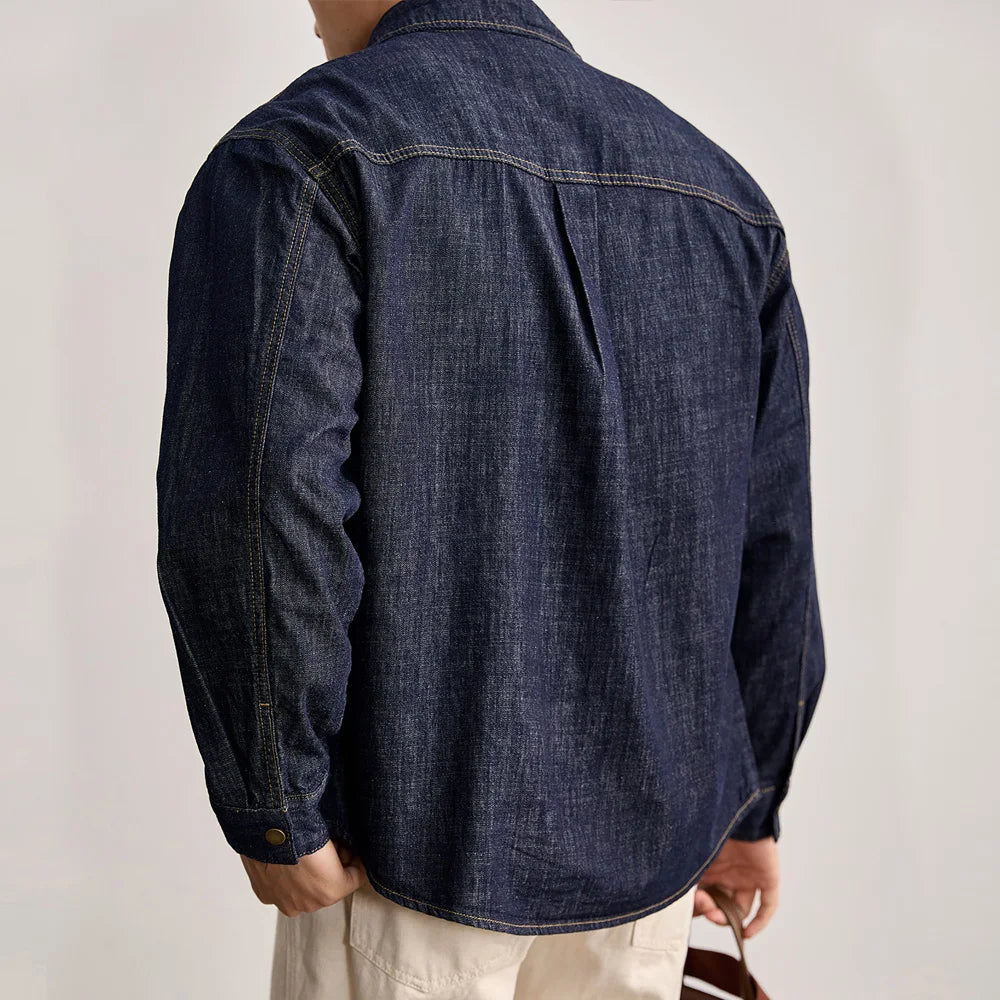 Cotton Linen Denim Shirt Men Fashion Vintage Loose Casual Long Sleeve Cargo Shirt Male Streetwear Plus Size Jeans Shirts Clothes