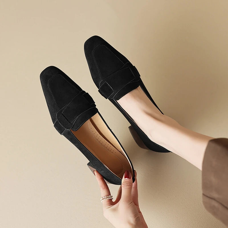 NEW Spring Women Loafers Square Toe Chunky Heel Shoes Sheep Suede Shoes for Women Concise Women Pumps Low Heel zapatos de mujer