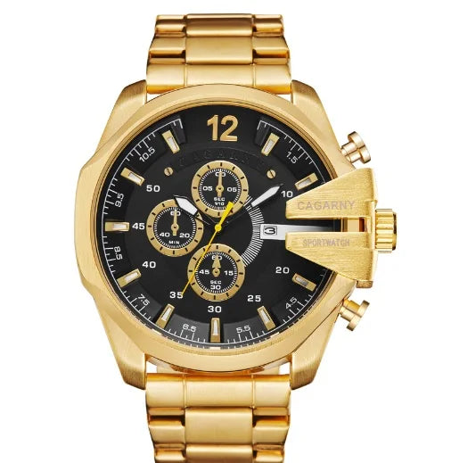 CAGARNY 6839 Luxury Steel Strip Quartz Men's Watch Calendar Luminous Large Dial Mens Watches Relogios Masculino Montres Hommes