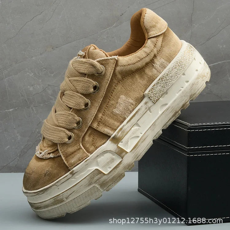 Retro Denim Design Fashion Trend Sports Casual Shoes for Men Spring New Comfortable Thick Soled Versatile Chunky sneakers