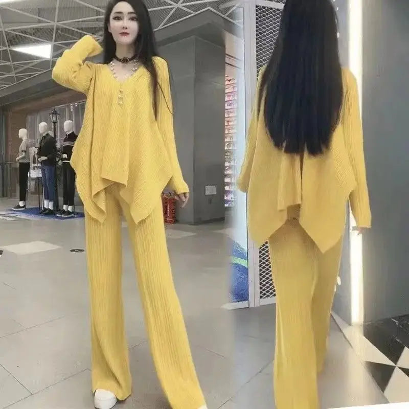 Casual Suit for Women's Spring and Autumn New Loose Irregular Tops to Make Them Look Slim and Fashionable Two-piece Set
