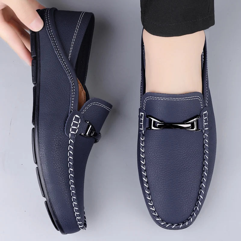 Luxury Genuine Leather Metal Buckle Business Leather Shoes Men Casual Shoes Brand Soft Sole Loafers Comfy Driving Shoes for Men
