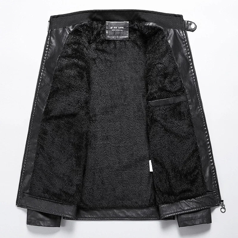2026 Men Autumn Jacket Bomber Biker Zipper Motorcycle Faux Fur Coat Male Fleece Pilot Vintage Black Red Brown PU Leather Jacket