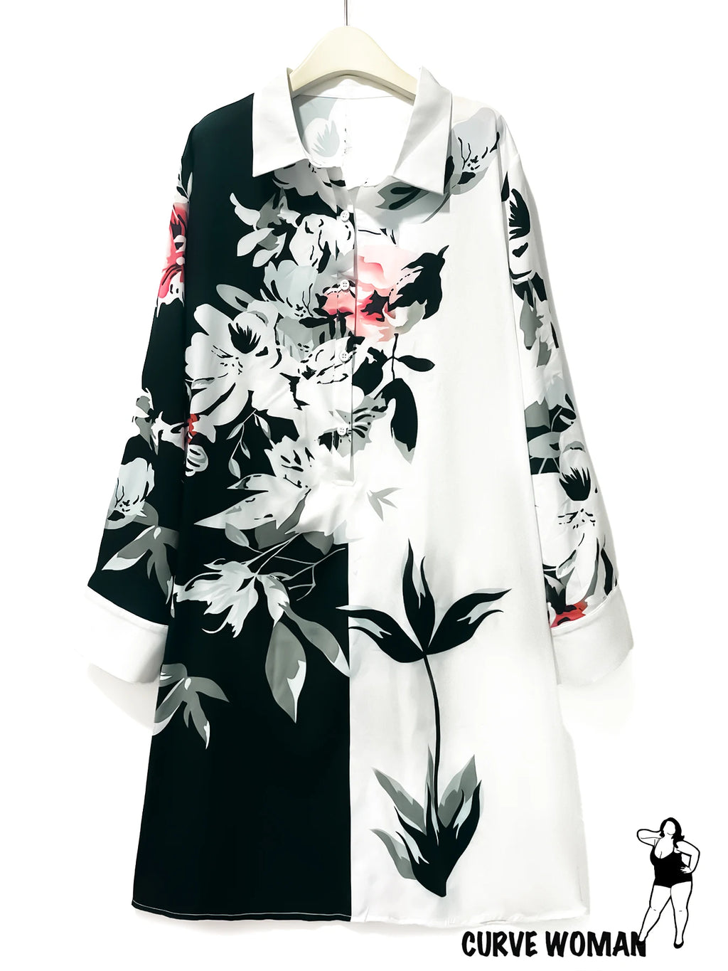 Plus Size Casual Floral Print Shirt Dress Black White Pink Non-Stretch Woven Dresses for Women Daily Wear Office Outing 