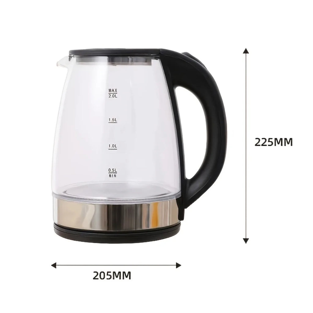 1500W 2L Glass Electric Kettle - Wide Mouth Hot Water Boiler with Stainless Steel Inner Lid, Rapid Boil Teapot, Black