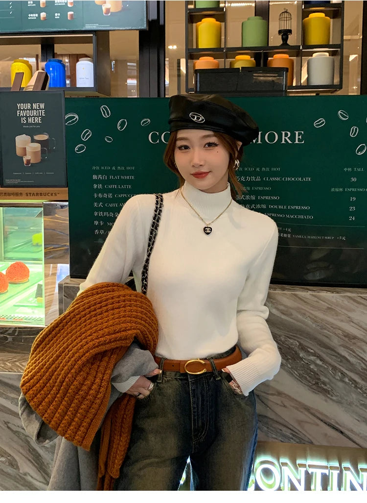 Women's Turtleneck Sweater Winter 2026 Retro with Velvet Lining Thickened Inner Wear Thermal Knitting Bottoming Shirt Pullovers