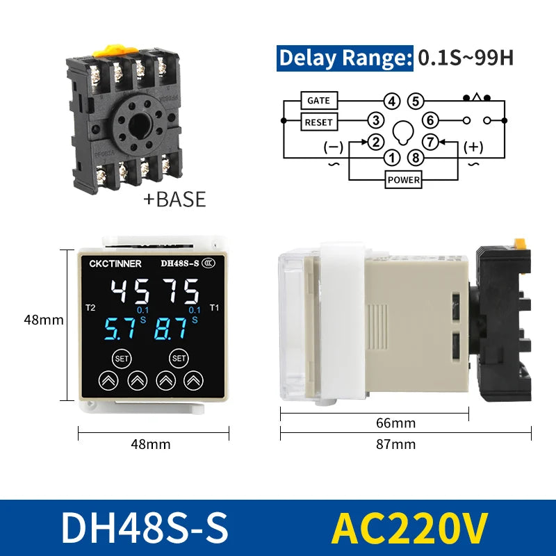 New DH48S Digital Delay Time Relay Precision Programmable Cycle DH48S-S 1Z 2Z Series AC220V DC24V DC12V With Socket Base