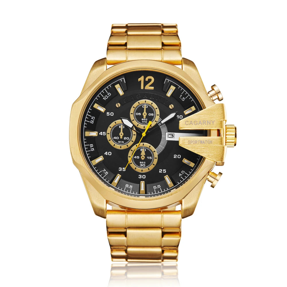 CAGARNY 6839 Luxury Steel Strip Quartz Men's Watch Calendar Luminous Large Dial Mens Watches Relogios Masculino Montres Hommes