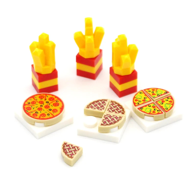 City Friend Accessories Food Building Blocks Bread Chips Roast Chicken Pizza Egg Fruit Cookie Dessert Classic MOC Bricks Toys
