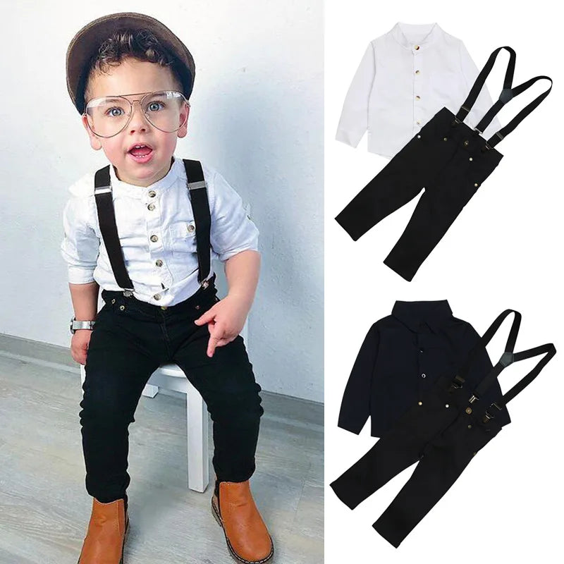 Children's European and American spring and autumn style boy gentleman's suit long-sleeved white shirt top + trousers th