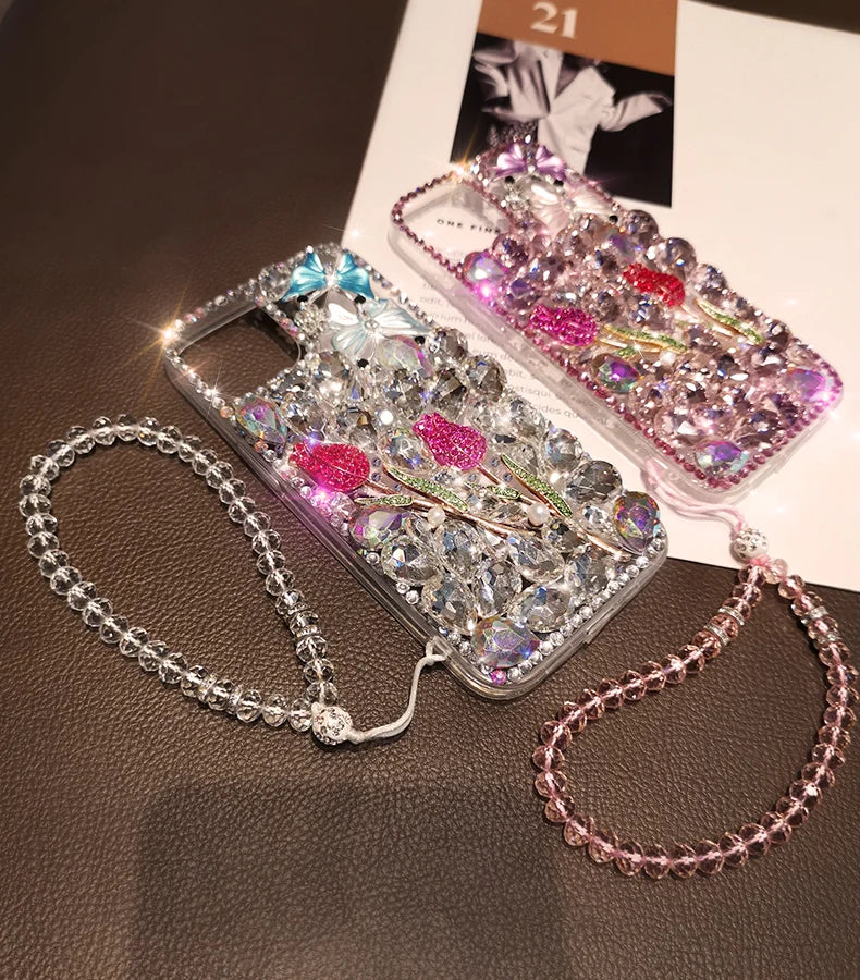 Fashion Butterfly Tulip Diamond Cases For Xiaomi Mi 11T 15T 13T 12T 14T Pro 11 Lite 5G NE Poco X3 NFC Transparent Cover
