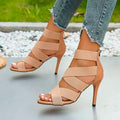 Super High Heel Sandals for Women Sexy Open Toes Elastic Broadband Crossover Zipper Gladiator Shoes Party Wedding Pumps