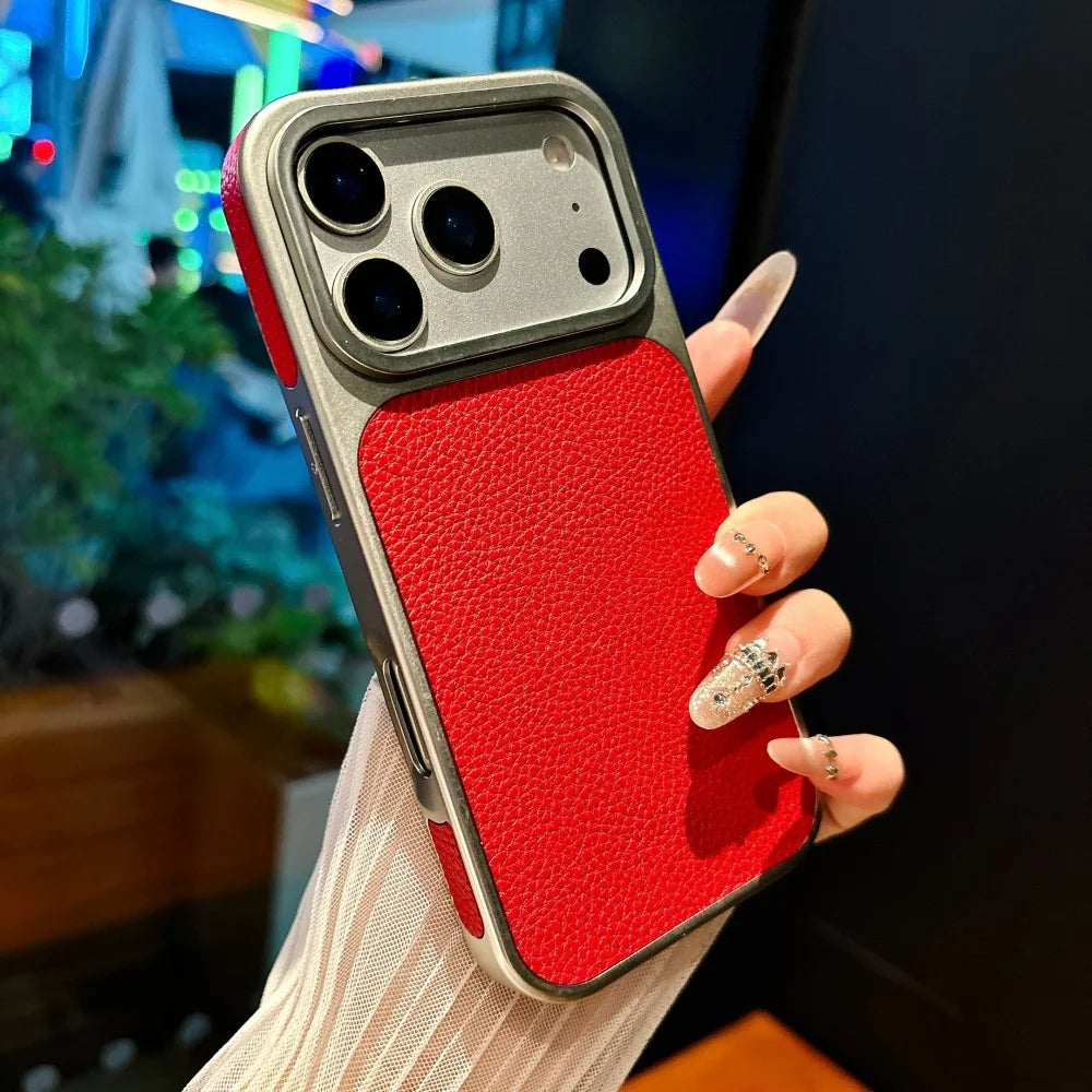 Business Plating Frosted Faux Leather Phone Case For iPhone 17 Pro Max 16 15 14 Plus 13 Pro Max 17 Air Shockproof Phone Cover