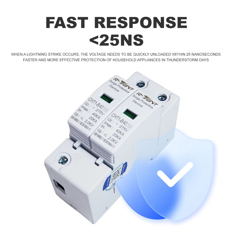 AC SPD 2P 275V 20KA 40KA Solar PV Surge Protector Din Rail Mounting Protective Low-voltage Arrester Device for House