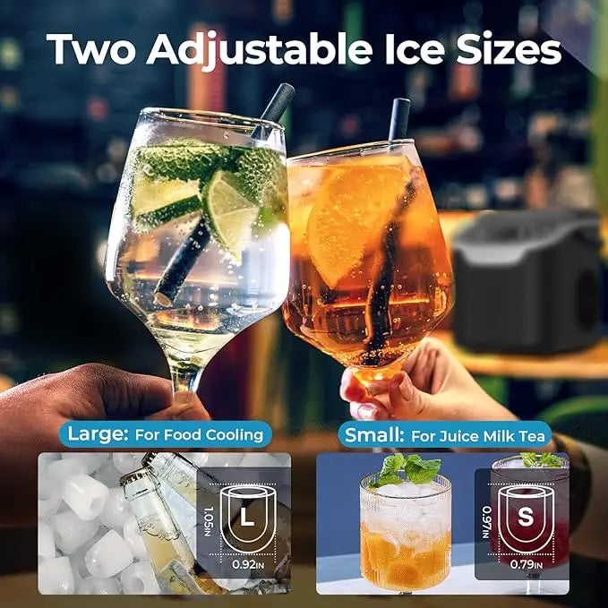 Countertop Ice Maker Machine, 8 Ice Cubes in 6 mins, 26lb/Day Ice with 2 Sizes- Portable Mini, Energy Saving & Basket/Scoop for