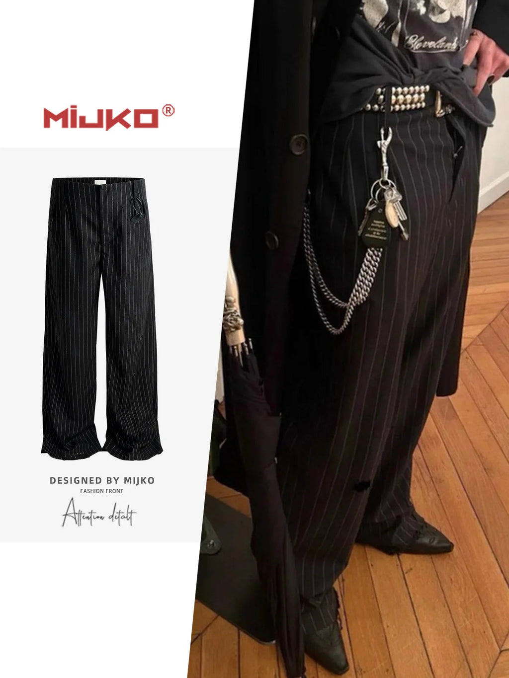 MIJKO Stripe Printed Spliced Suit Trousers Men and Women Casual Straight Pants 2025 New