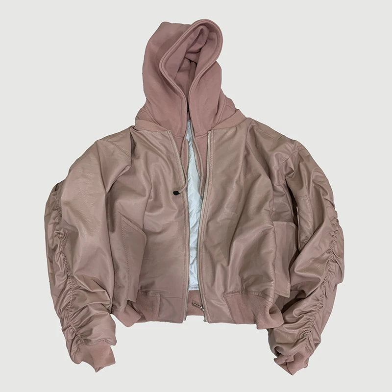 Nerazzurri Autumn Winter Cool Handsome Oversized Brown Thickened Warm Leather Jacket Men with Hood Fake 2 Piece European Clothes