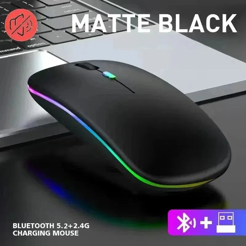 HOMEFISH PHONEPACE Dual Mode Wireless Mouse Bluetooth 2.4G Rechargeable Silent LED Backlit Optical Mice for Laptop PC Computer