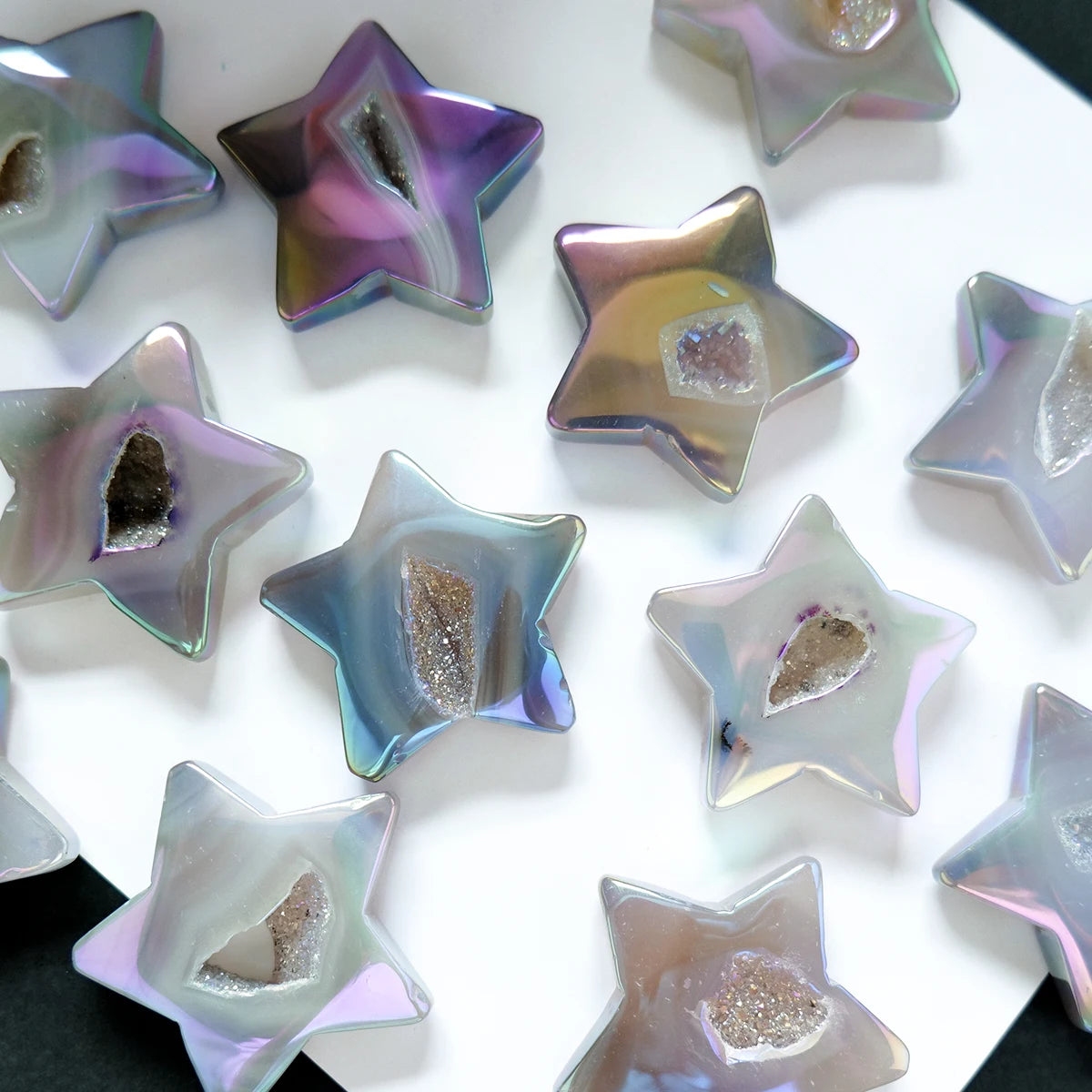 1pc Natural Crystal Aura Agate Crystal Cave Pentagram Palm stone Star Home Desktop Decorative Viewing Stone Ornament