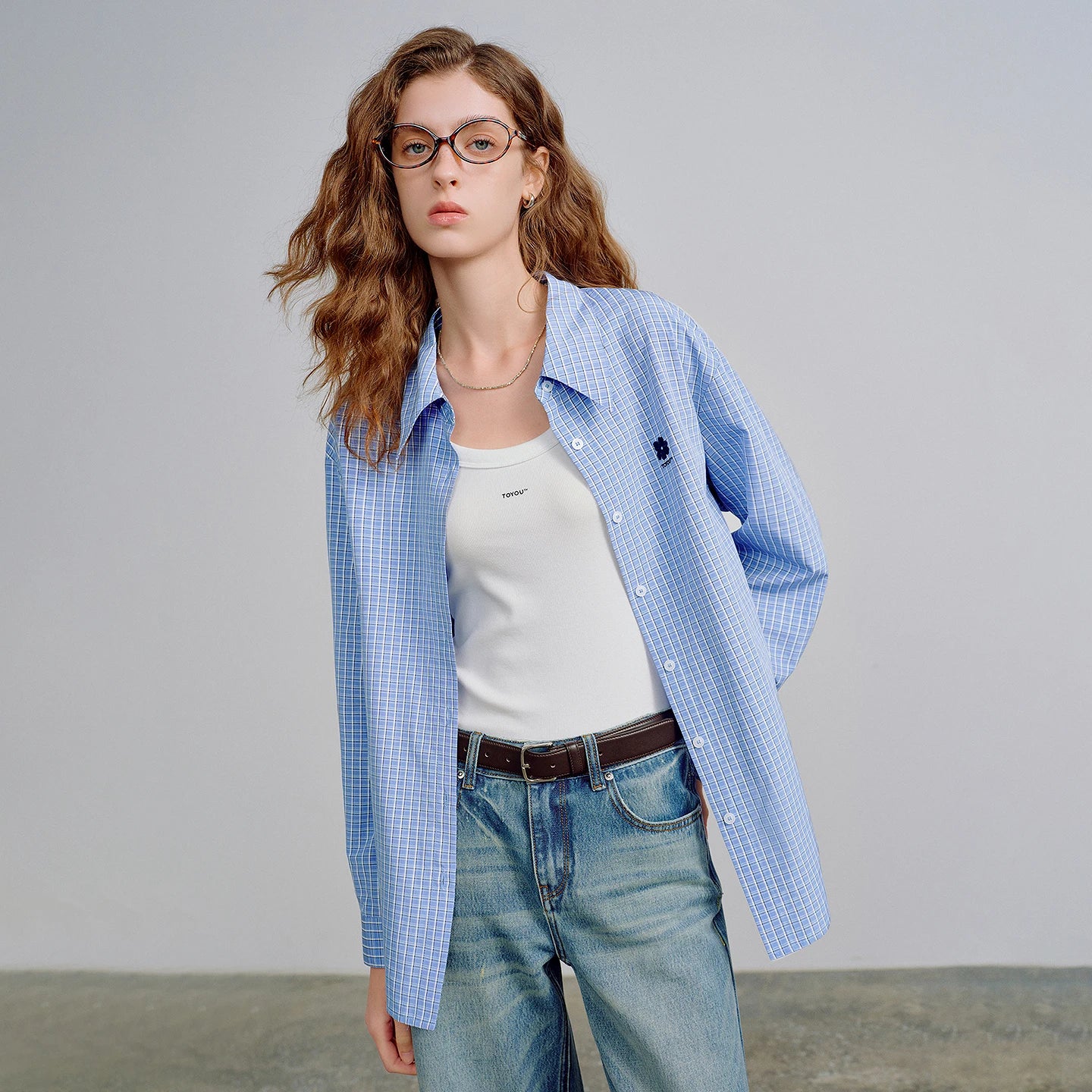 TOYOUTH Women Shirts 2026 Spring New Plaid Loose Fit Casual Layering Elegant Shirt Tops