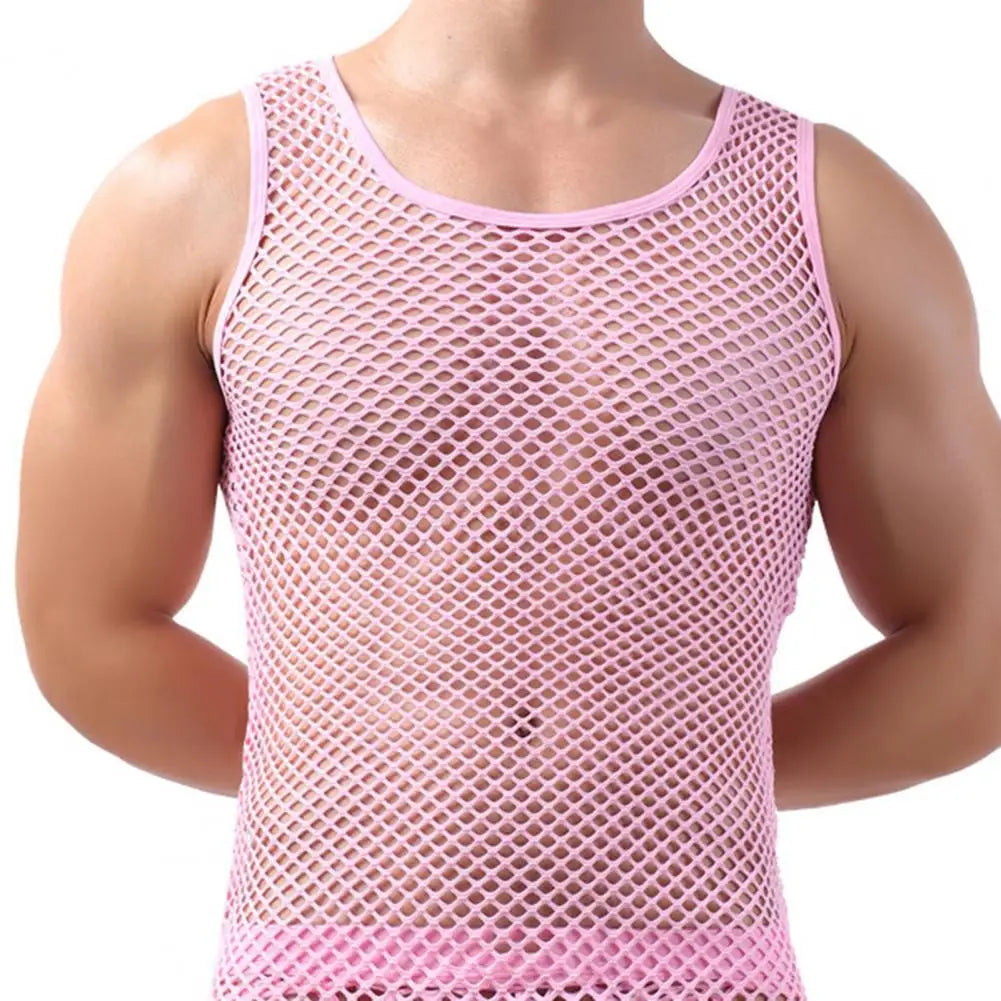 Men Vest Undershirt Gay clothing Nylon Mesh Shirt See Through Sheer Long Sleeves T Shirts Sexy Transparent Shirt Underwear