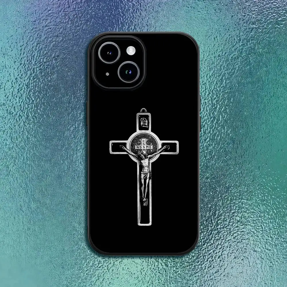 Orthdox Cross Icon Phone Case For IPhone 11 12 13 14 15 16Pro Max Plus Classic Black Soft Shell