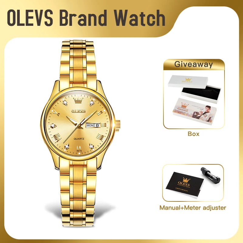OLEVS 5563 Women Watch Original Waterproof Luminous Quartz Watch Zircon Scale Reloj Dual Calendar Display Watches For Women
