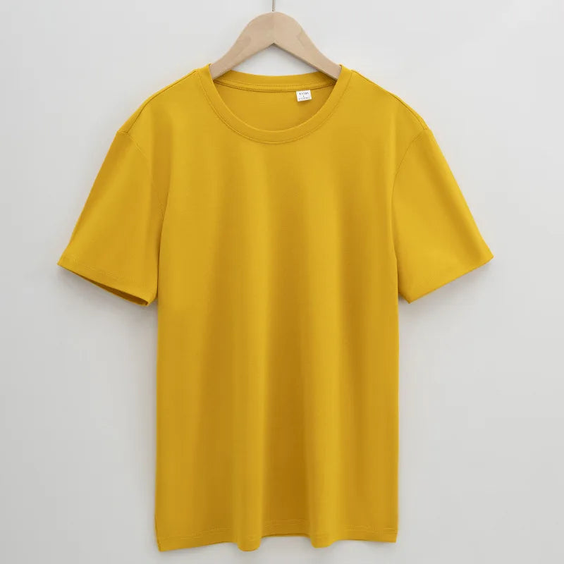 Man High Quality Heavyweight Mercerized Cotton T-shirt Comfy Ice Cool Short Sleeve Tees Pure Color Men Summer Basic Tops