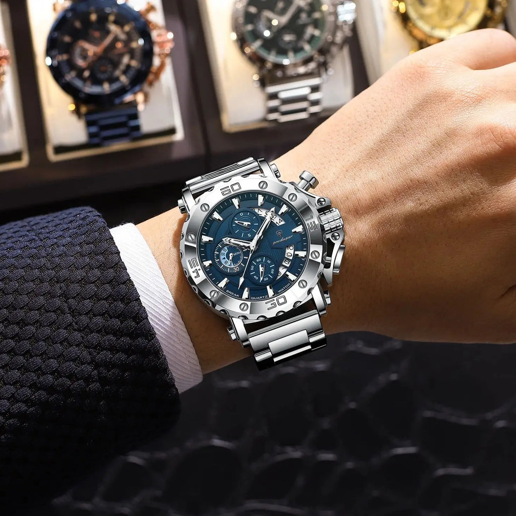 POEDAGAR Luxury Watch For Men Calendar Luminous Waterproof Man Clock Male Chronograph Stainless Steel Men's Quartz Watches Reloj