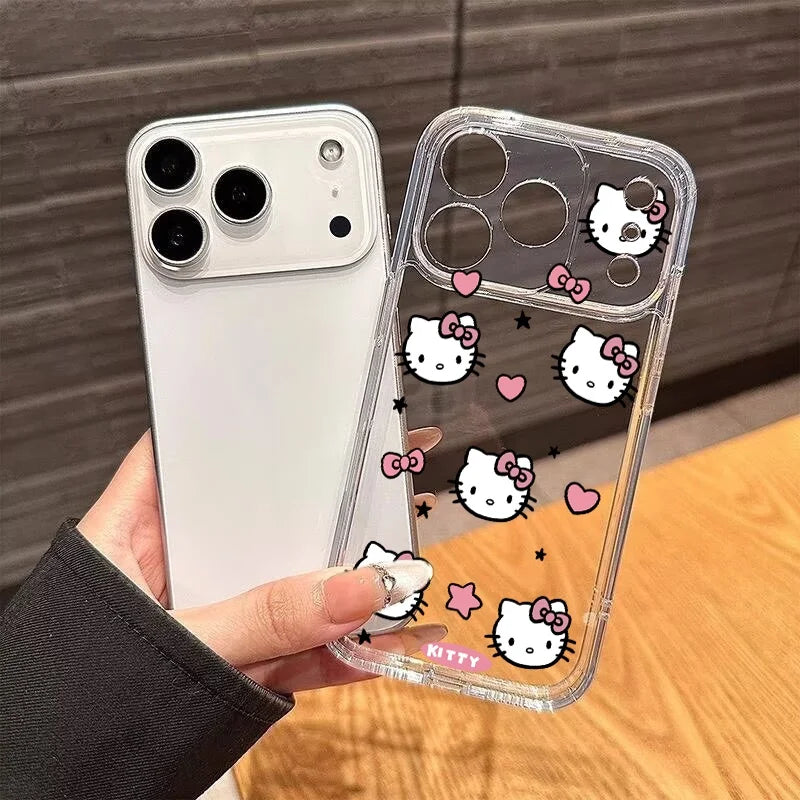 Cute Hello Kitty Phone Case For iPhone 16e 16 15 14 13 12 11 17 Pro Max XR XS Max 14 15 16 Plus Mini Soft Shockproof Clear Cover